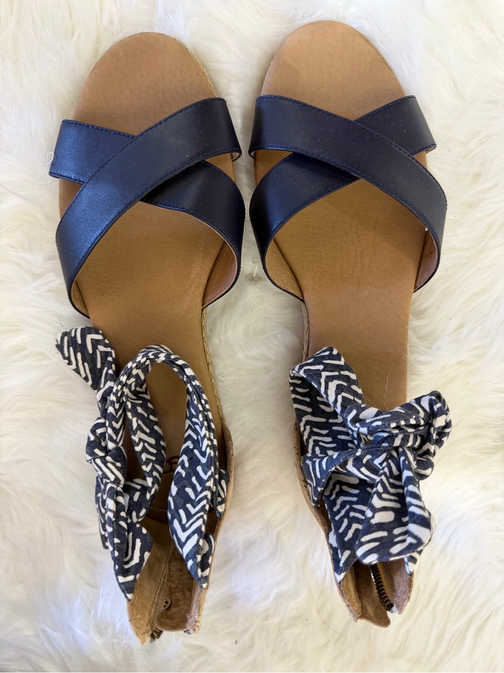 UGG Black Crisscross Leather Sandals with Patterned Anklet Ties